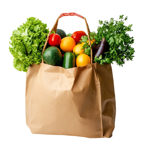 Fresh African groceries in shopping bag with vegetables and fruits